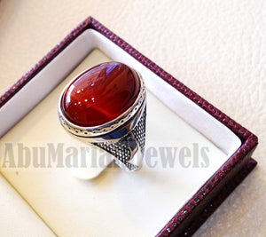 Palestine map men ring red natural agate aqeeq carnelian stone sterling silver 925 all sizes middle eastern ottoman style fast shipping خاتم فلسطين