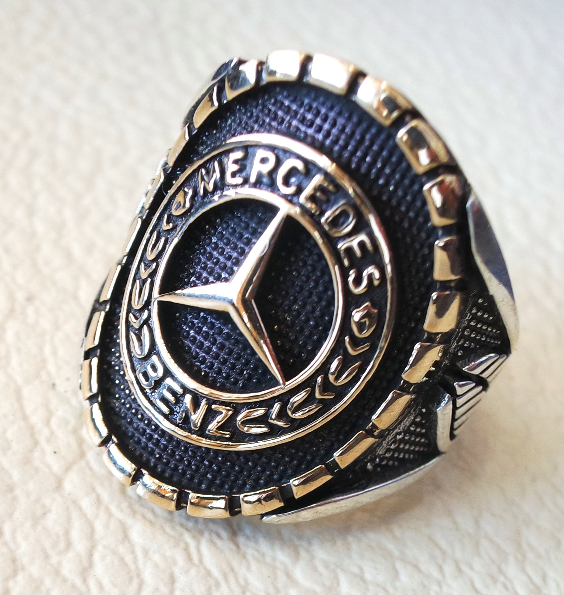 Mercedes Benz sterling silver 925 and bronze heavy man ring new car ideal gift all sizes