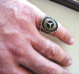 Mercedes Benz sterling silver 925 and bronze heavy man ring new car ideal gift all sizes