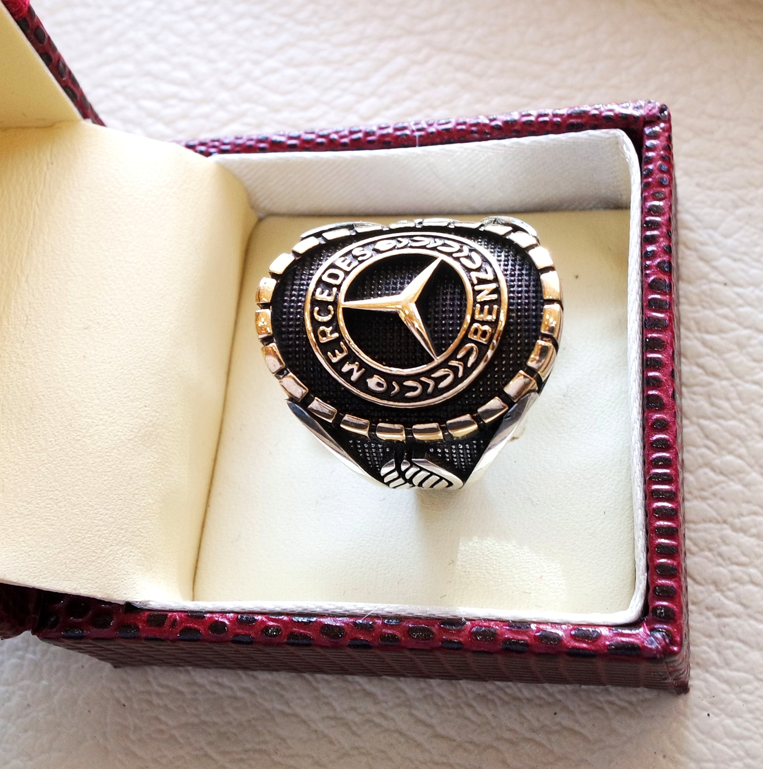 Mercedes Benz sterling silver 925 and bronze heavy man ring new car ideal gift all sizes