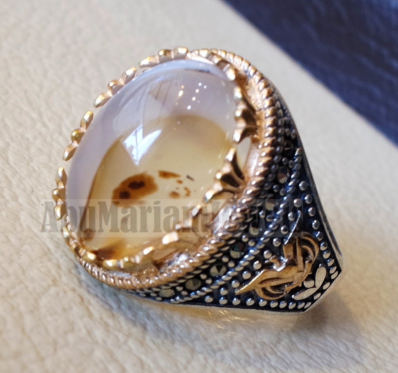 Oval yamani aqeeq natural semi precious multi color agate gem men ring sterling silver 925 and bronze jewelry all sizes  1007 عقيق يماني
