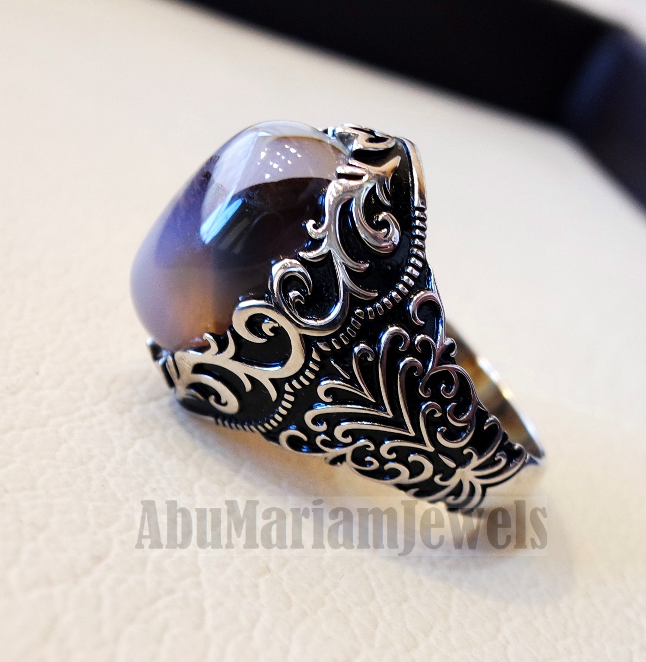 aqeeq natural agate Yamani multi color oval gem man ring sterling silver antique style fast shipping