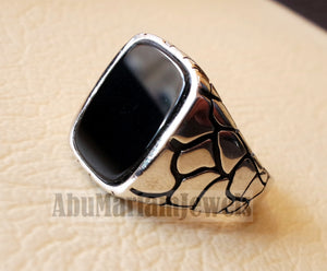 cushion rectangular octagon black onyx agate aqeeq man signet ring sterling silver 925 natural stone all sizes jewelry fast shipping