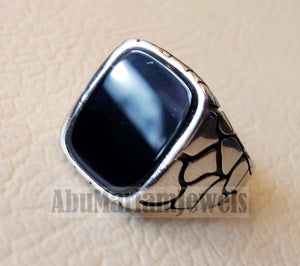 cushion rectangular octagon black onyx agate aqeeq man signet ring sterling silver 925 natural stone all sizes jewelry fast shipping