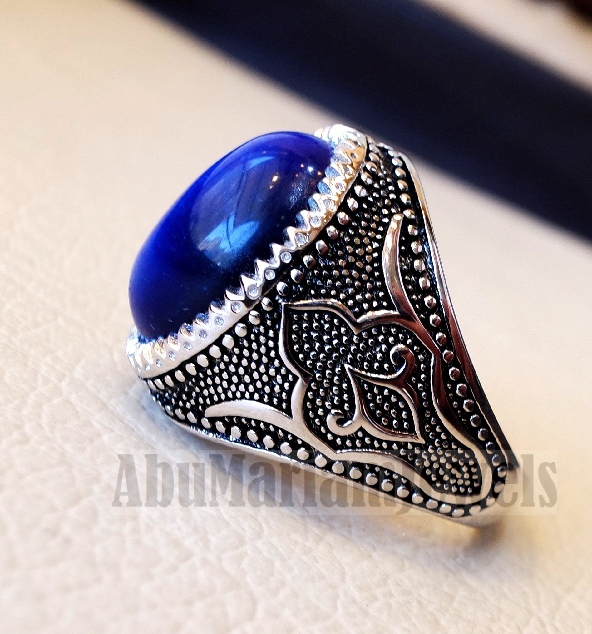 Stunning tiger eye blue stone men ring sterling silver 925 oriental jewelry  handmade Arabic Turkey Ottoman style any size