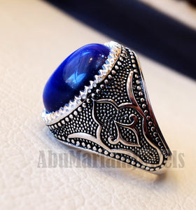 Stunning tiger eye blue stone men ring sterling silver 925 oriental jewelry handmade Arabic Turkey Ottoman style any size