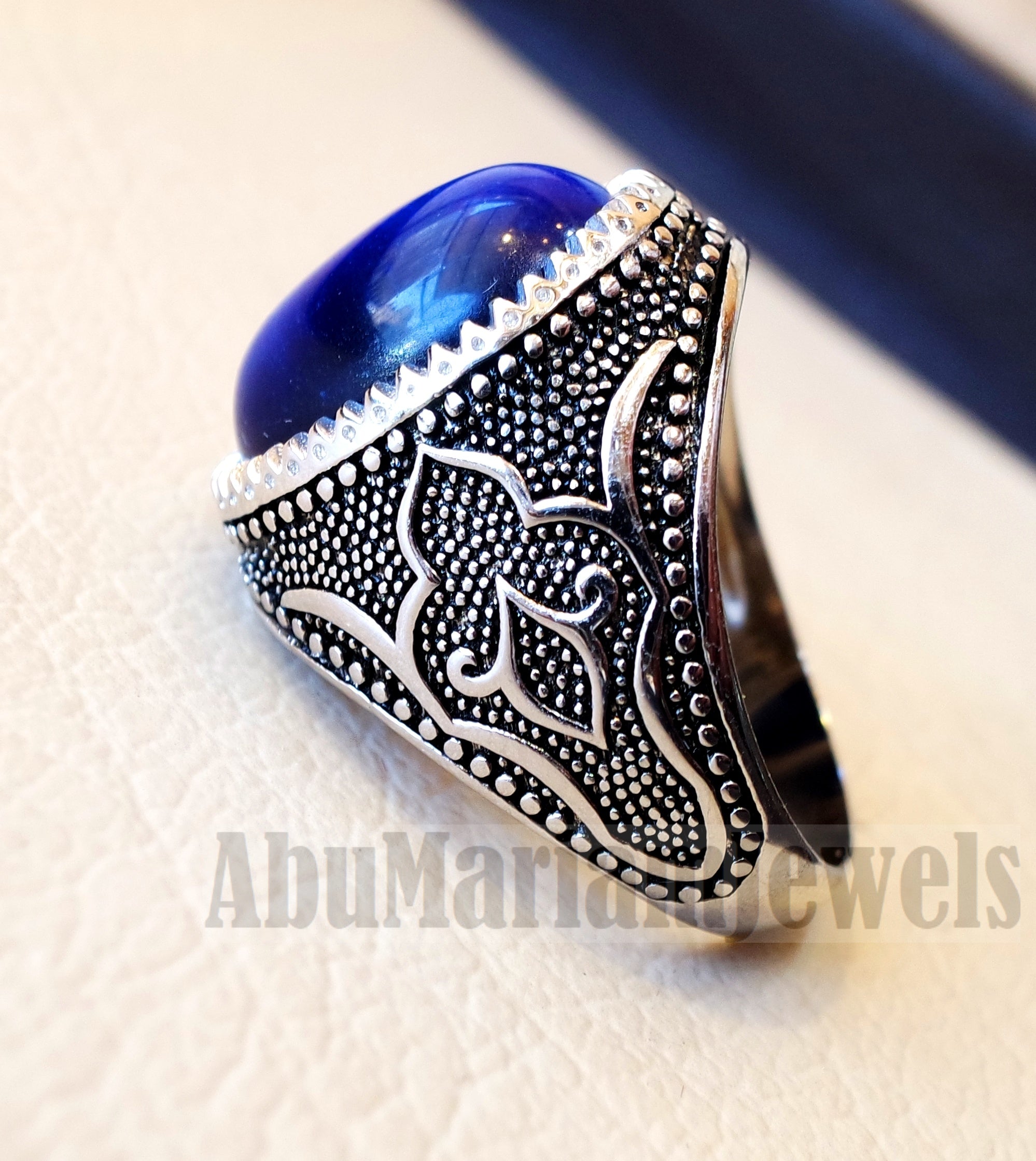 Stunning tiger eye blue stone men ring sterling silver 925 oriental jewelry handmade Arabic Turkey Ottoman style any size