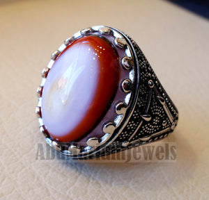 multi color yemen agate aqeeq carnelian sterling silver 925 ring stunning jewelry red orange brown white yellow arabic style oval