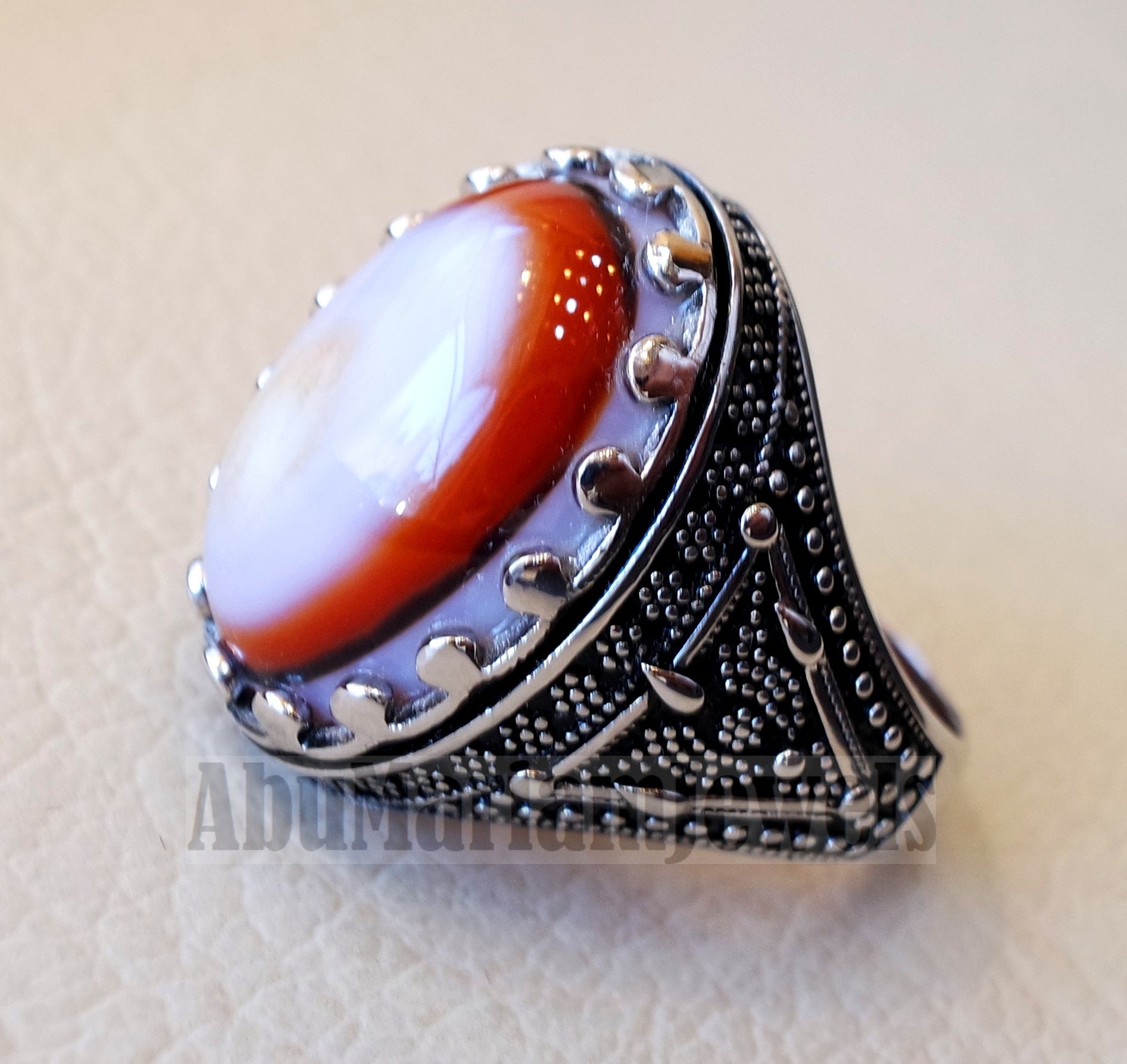 multi color yemen agate aqeeq carnelian sterling silver 925 ring stunning jewelry red orange brown white yellow arabic style oval