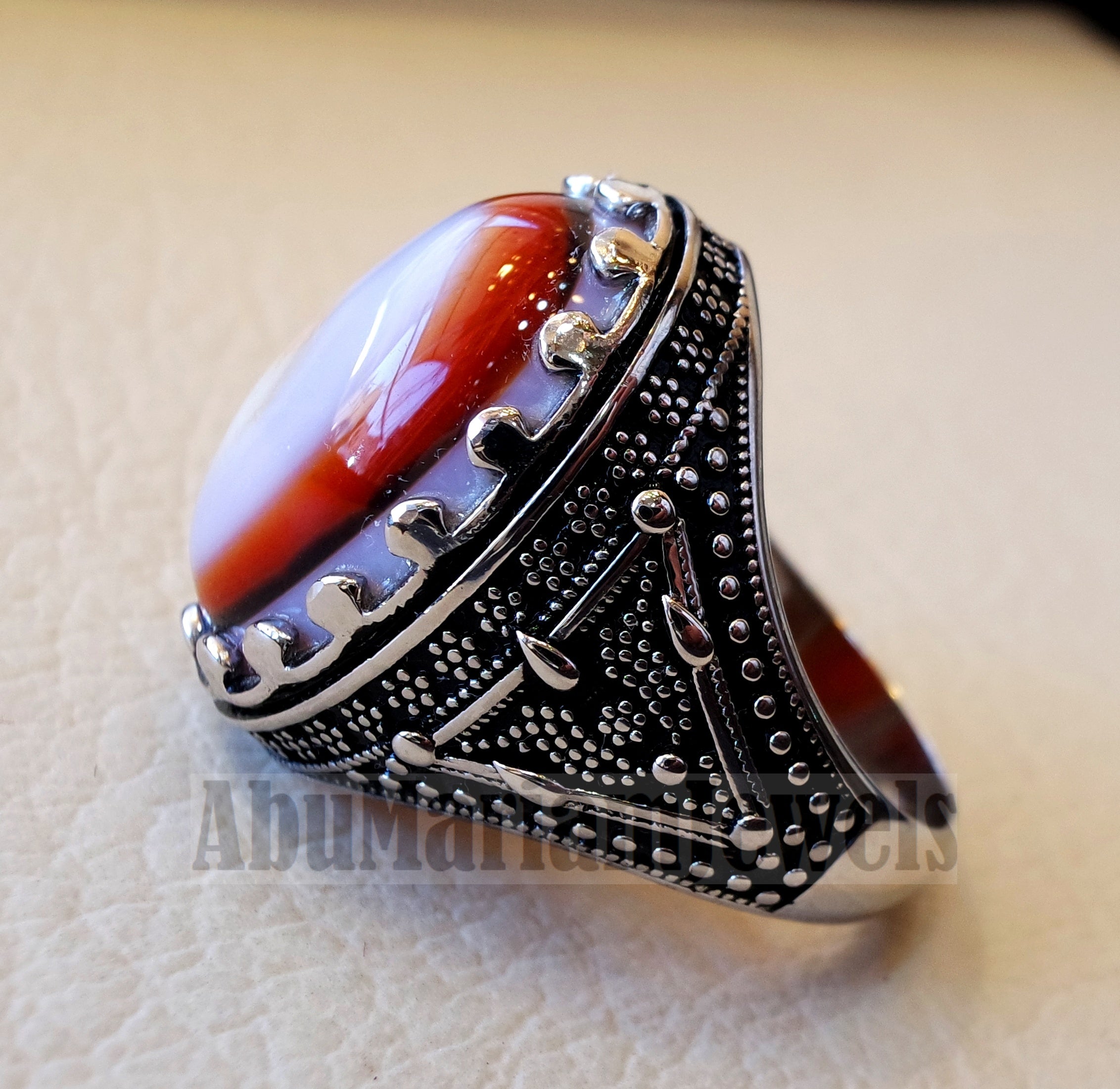 multi color yemen agate aqeeq carnelian sterling silver 925 ring stunning jewelry red orange brown white yellow arabic style oval