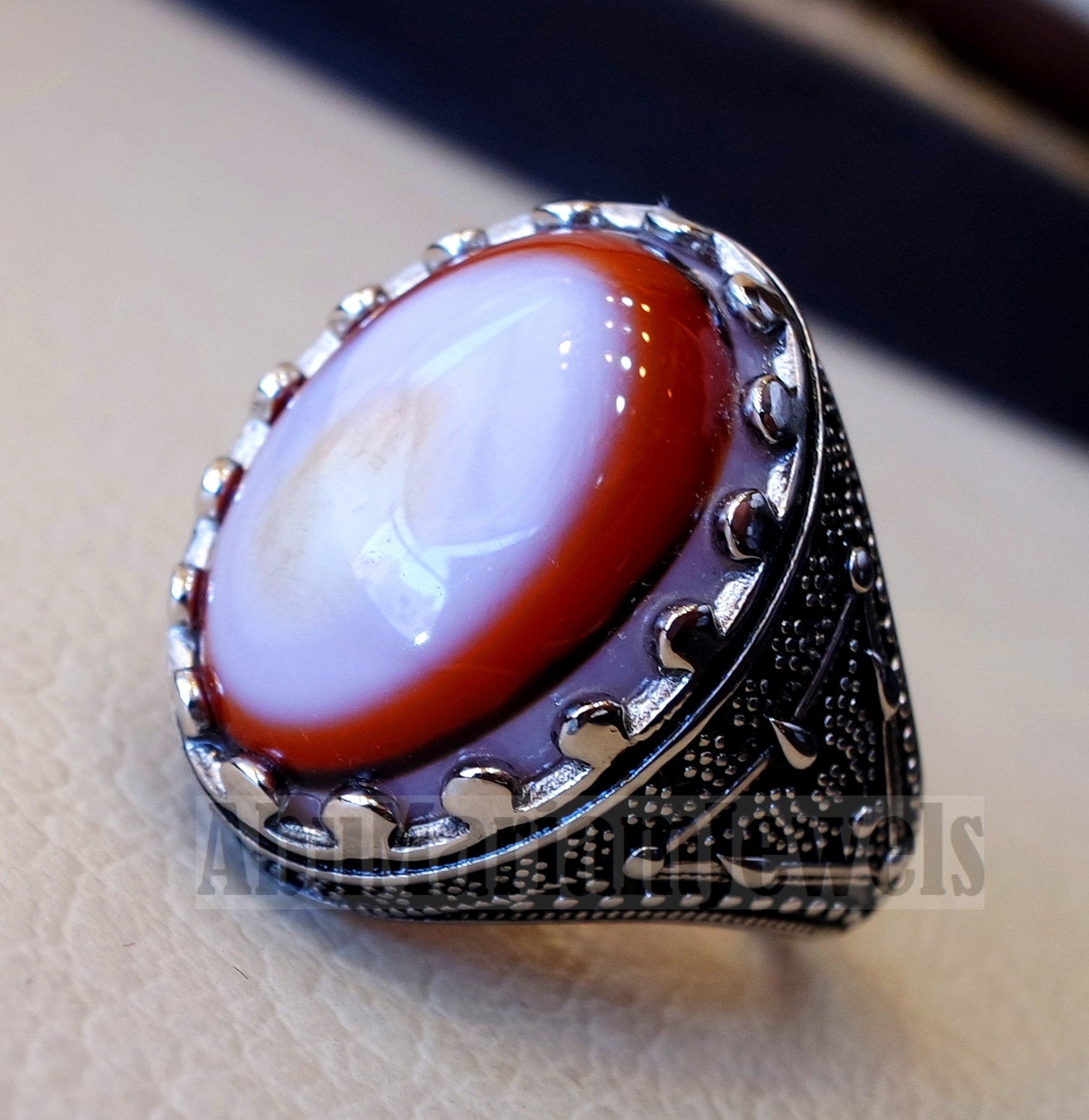 multi color yemen agate aqeeq carnelian sterling silver 925 ring stunning jewelry red orange brown white yellow arabic style oval