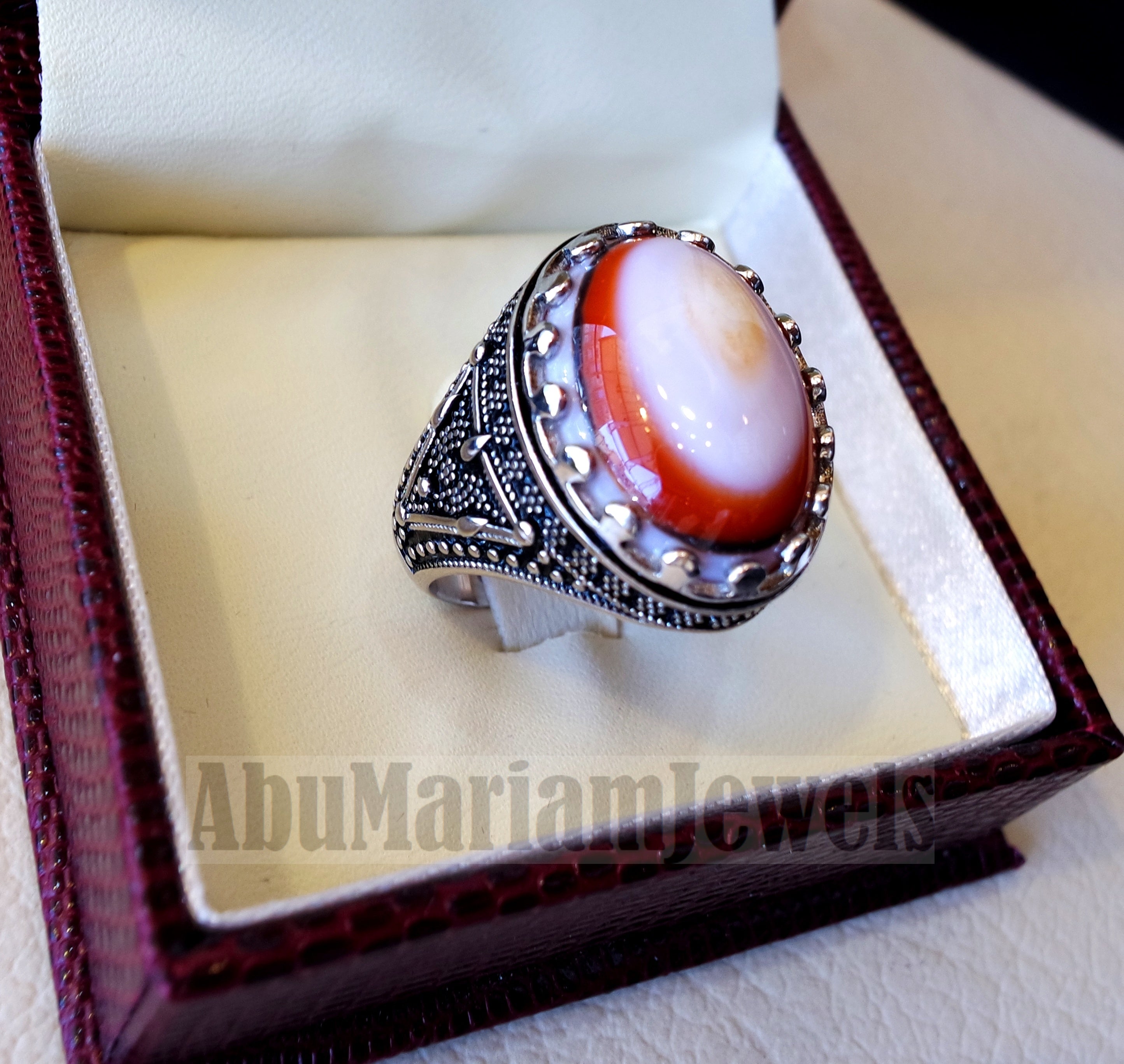 multi color yemen agate aqeeq carnelian sterling silver 925 ring stunning jewelry red orange brown white yellow arabic style oval