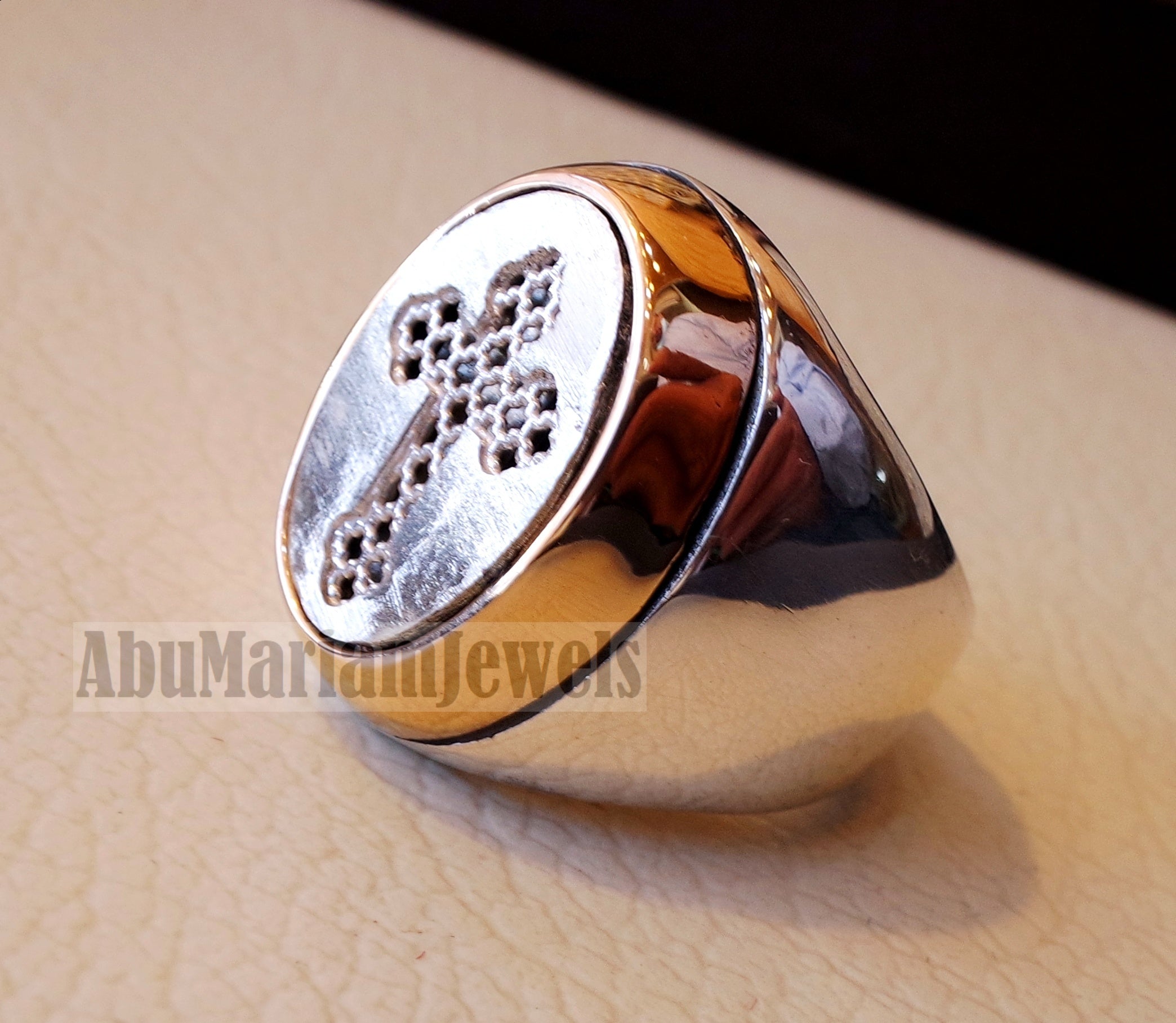 Coptic style cross ring christ christian sterling silver 925 and bronze heavy man gift jewelry vintage style all sizes Catholic Orthodox