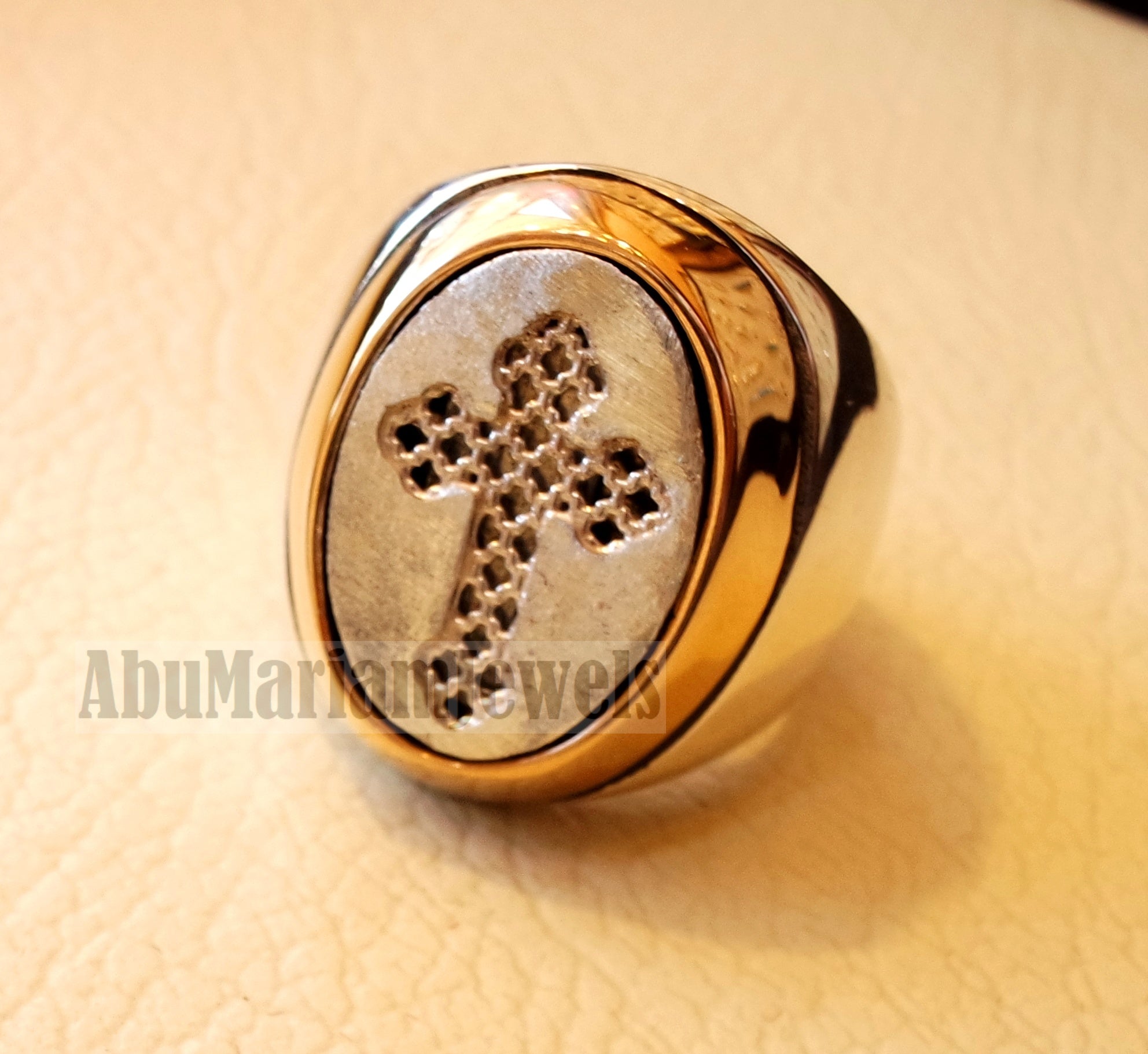Coptic style cross ring christ christian sterling silver 925 and bronze heavy man gift jewelry vintage style all sizes Catholic Orthodox