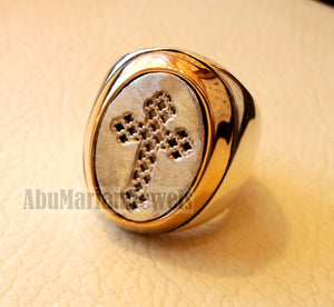 Coptic style cross ring christ christian sterling silver 925 and bronze heavy man gift jewelry vintage style all sizes Catholic Orthodox