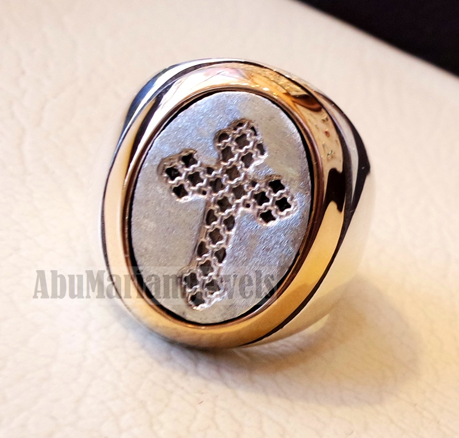 Coptic style cross ring christ christian sterling silver 925 and bronze heavy man gift jewelry vintage style all sizes Catholic Orthodox