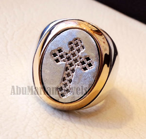 Coptic style cross ring christ christian sterling silver 925 and bronze heavy man gift jewelry vintage style all sizes Catholic Orthodox