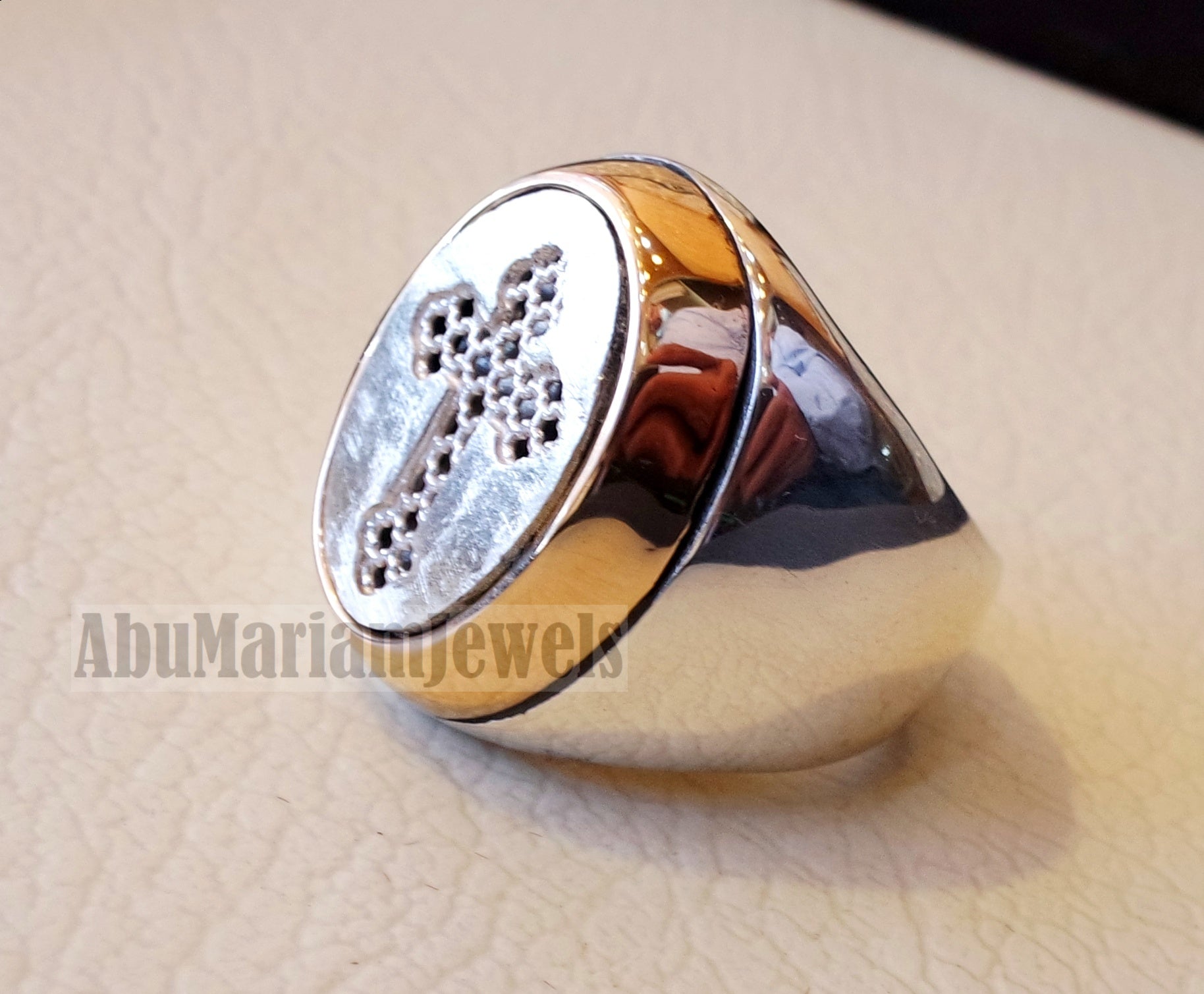 Coptic style cross ring christ christian sterling silver 925 and bronze heavy man gift jewelry vintage style all sizes Catholic Orthodox
