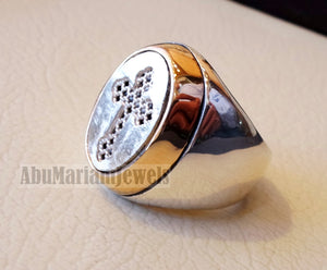 Coptic style cross ring christ christian sterling silver 925 and bronze heavy man gift jewelry vintage style all sizes Catholic Orthodox