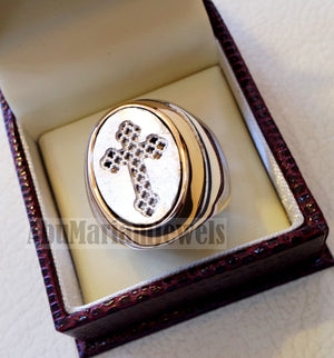 Coptic style cross ring christ christian sterling silver 925 and bronze heavy man gift jewelry vintage style all sizes Catholic Orthodox