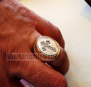 Coptic style cross ring christ christian sterling silver 925 and bronze heavy man gift jewelry vintage style all sizes Catholic Orthodox