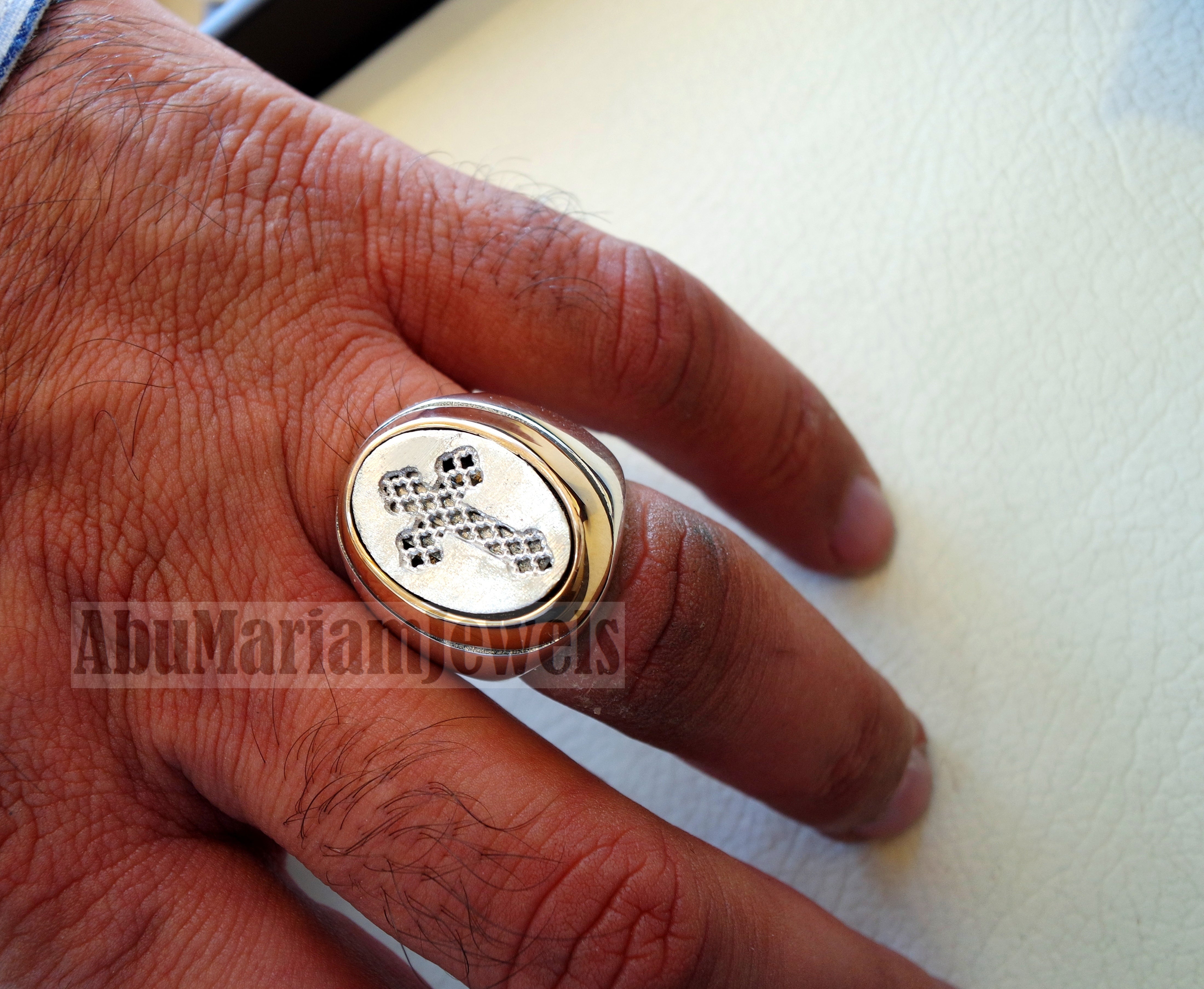 Coptic style cross ring christ christian sterling silver 925 and bronze heavy man gift jewelry vintage style all sizes Catholic Orthodox