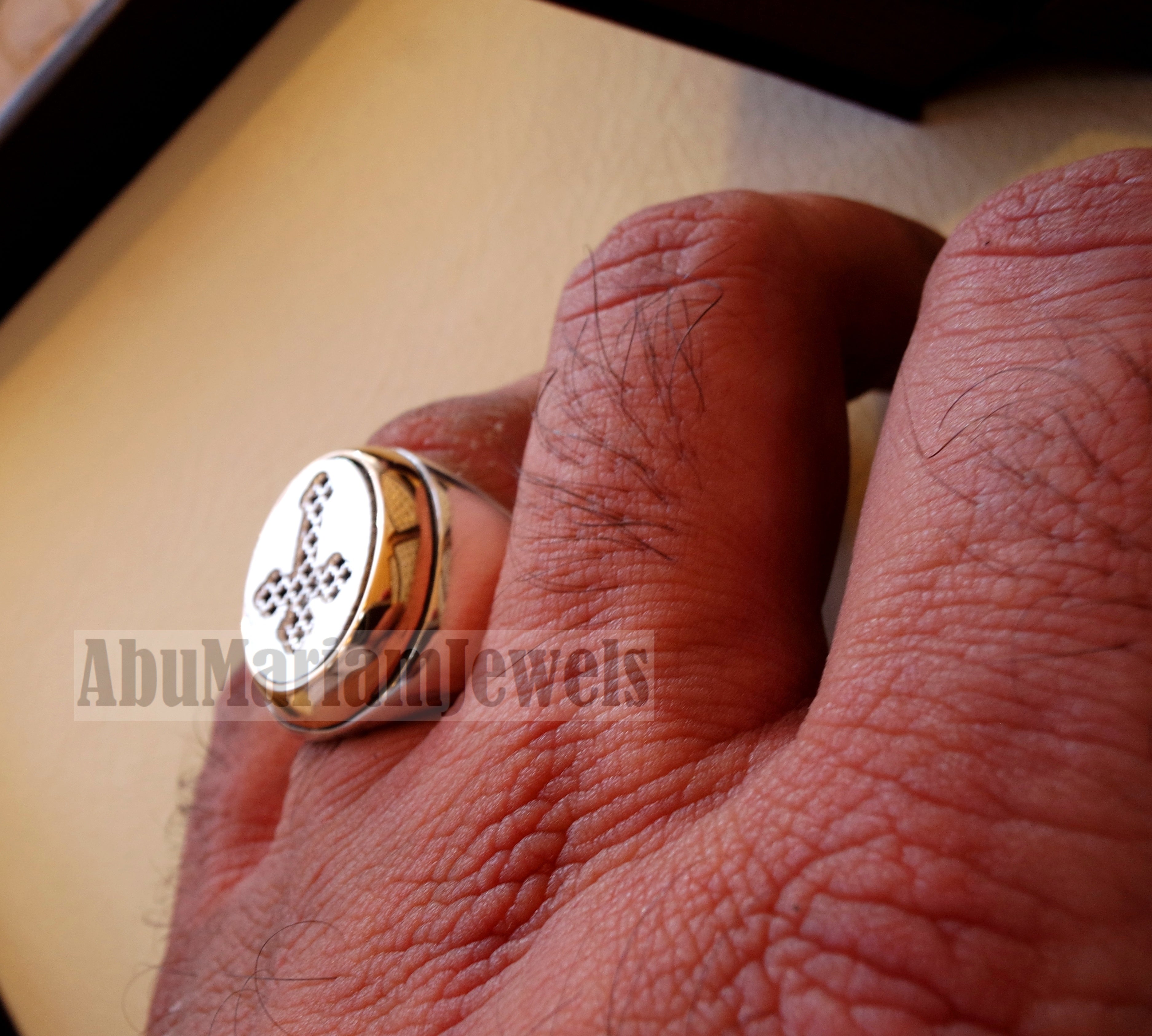 Coptic style cross ring christ christian sterling silver 925 and bronze heavy man gift jewelry vintage style all sizes Catholic Orthodox