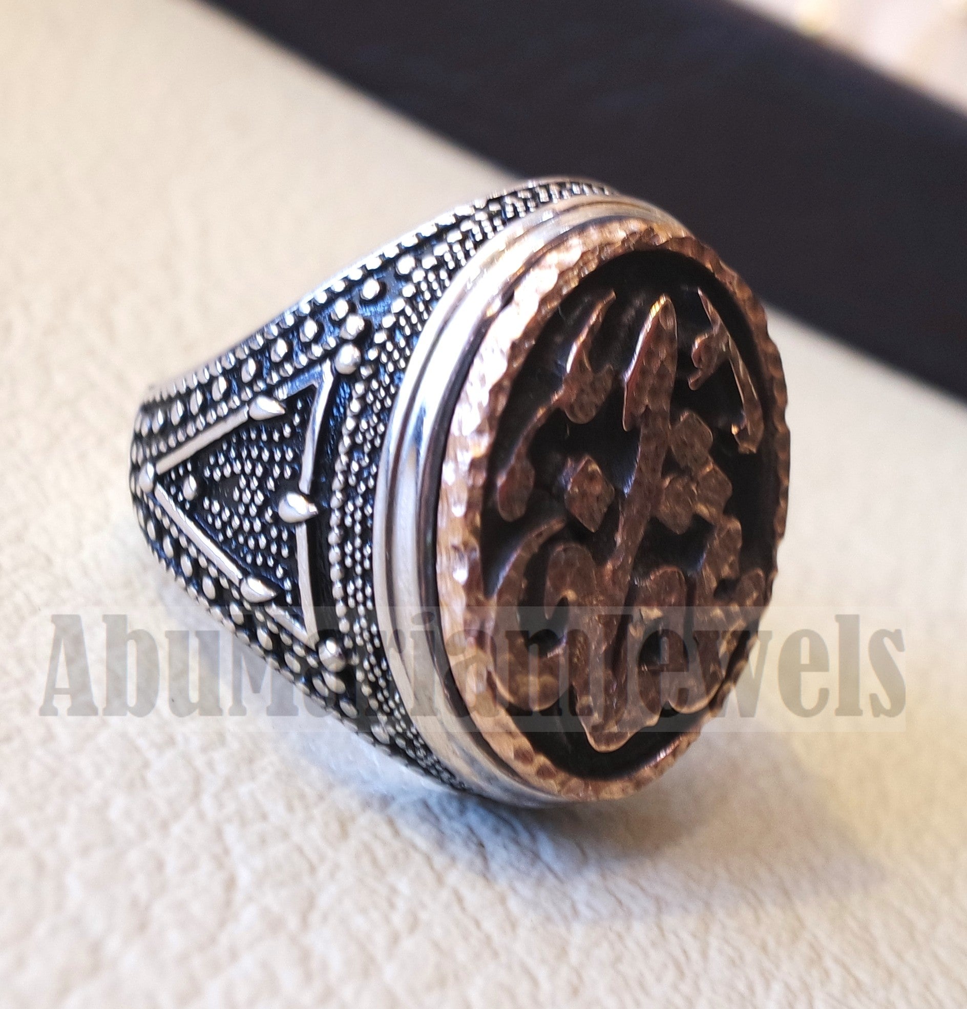 Customized Arabic calligraphy names ring personalized antique jewelry style sterling silver 925 and bronze any size TSB1003 خاتم اسم تفصيل
