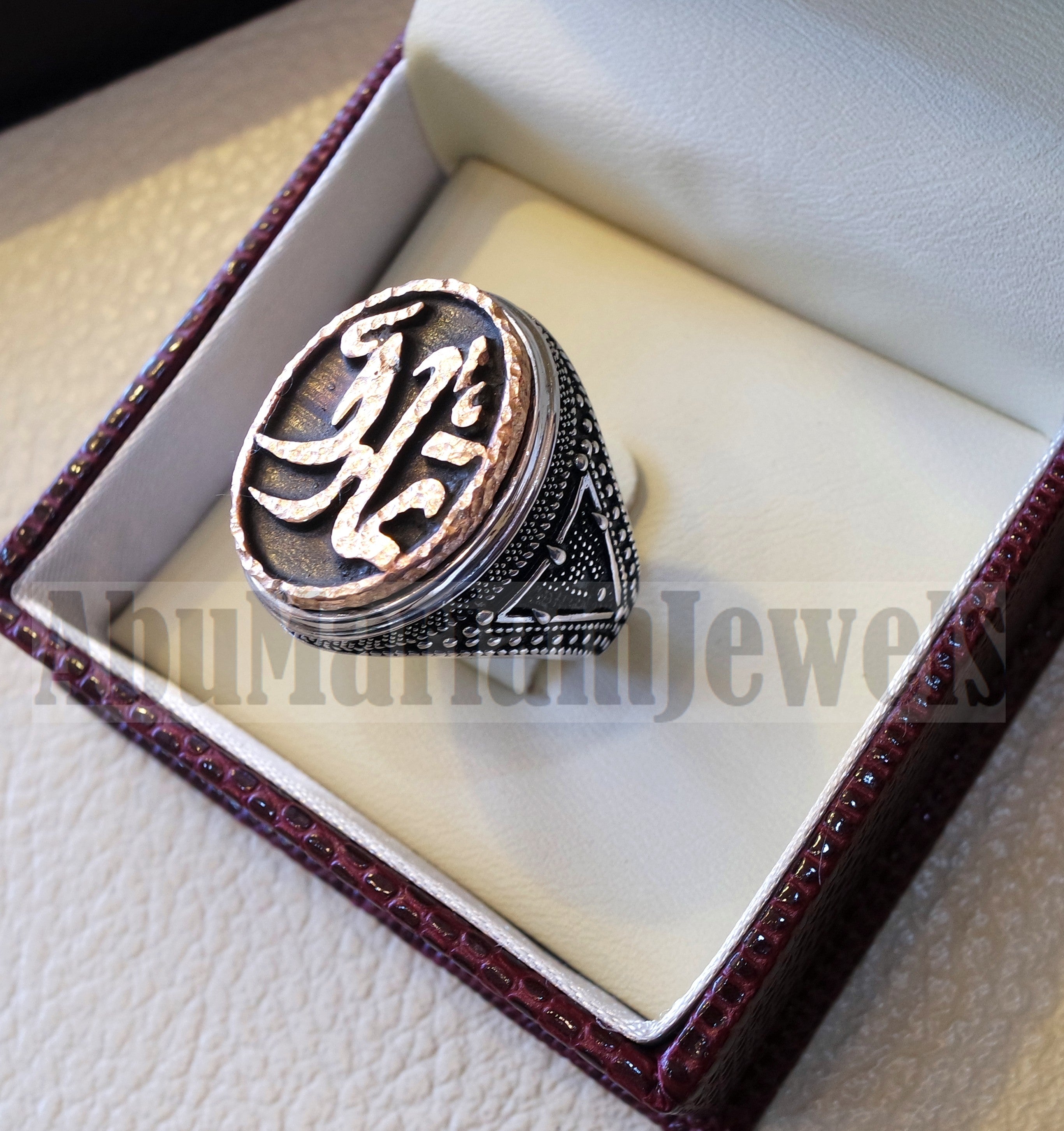 Customized Arabic calligraphy names ring personalized antique jewelry style sterling silver 925 and bronze any size TSB1005 خاتم اسم تفصيل