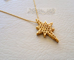 Honeycomb north star 3d 18K yellow gold necklace pendant and chain fine jewelry full insured shipping