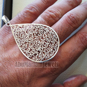 huge Ayet kursi quraan verses handmade calligraphy sterling silver 925 pear pendant islamic arabic writting jewelry اية الكرسي اسلام الله