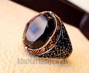 man ring sterling silver 925 and bronze oval black cubic zircon Cz identical to genuine diamond fast shipping all sizes ottoman style