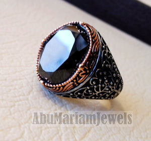 man ring sterling silver 925 and bronze oval black cubic zircon Cz identical to genuine diamond fast shipping all sizes ottoman style