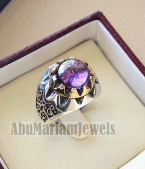Round purple tanzanite amethyst color synthetic imitation stone sterling silver 925 bronze stunning ring all sizes middle eastern jewelry