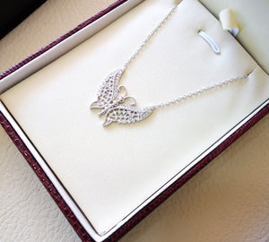 Butterfly necklace white cubic zirconia sterling silver 925 gift box fast shipping