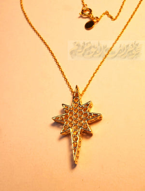 Honeycomb north star 3d 18K yellow gold necklace pendant and chain fine jewelry full insured shipping
