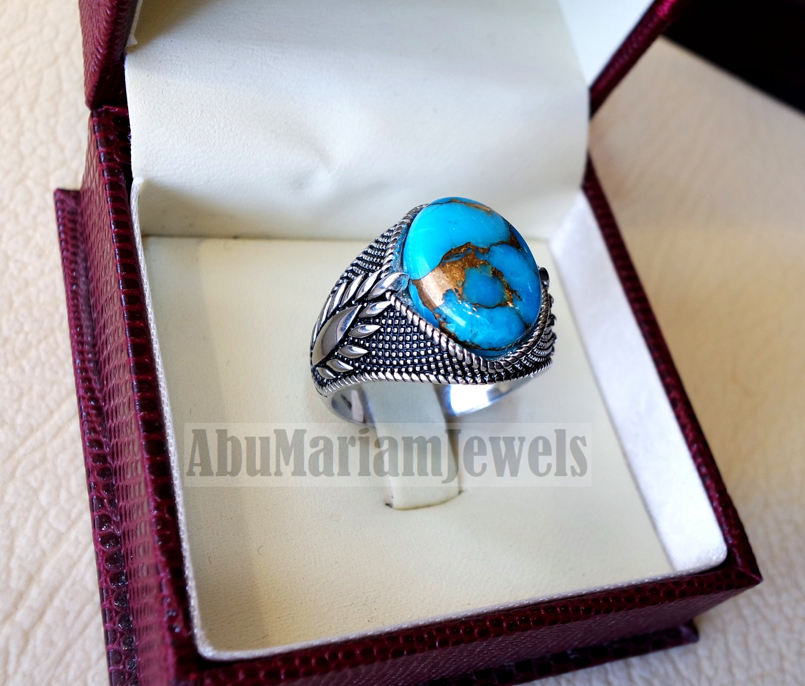 man ring chryscolla natural stone sterling silver 925 and bronze oval – Abu  Mariam Jewelry