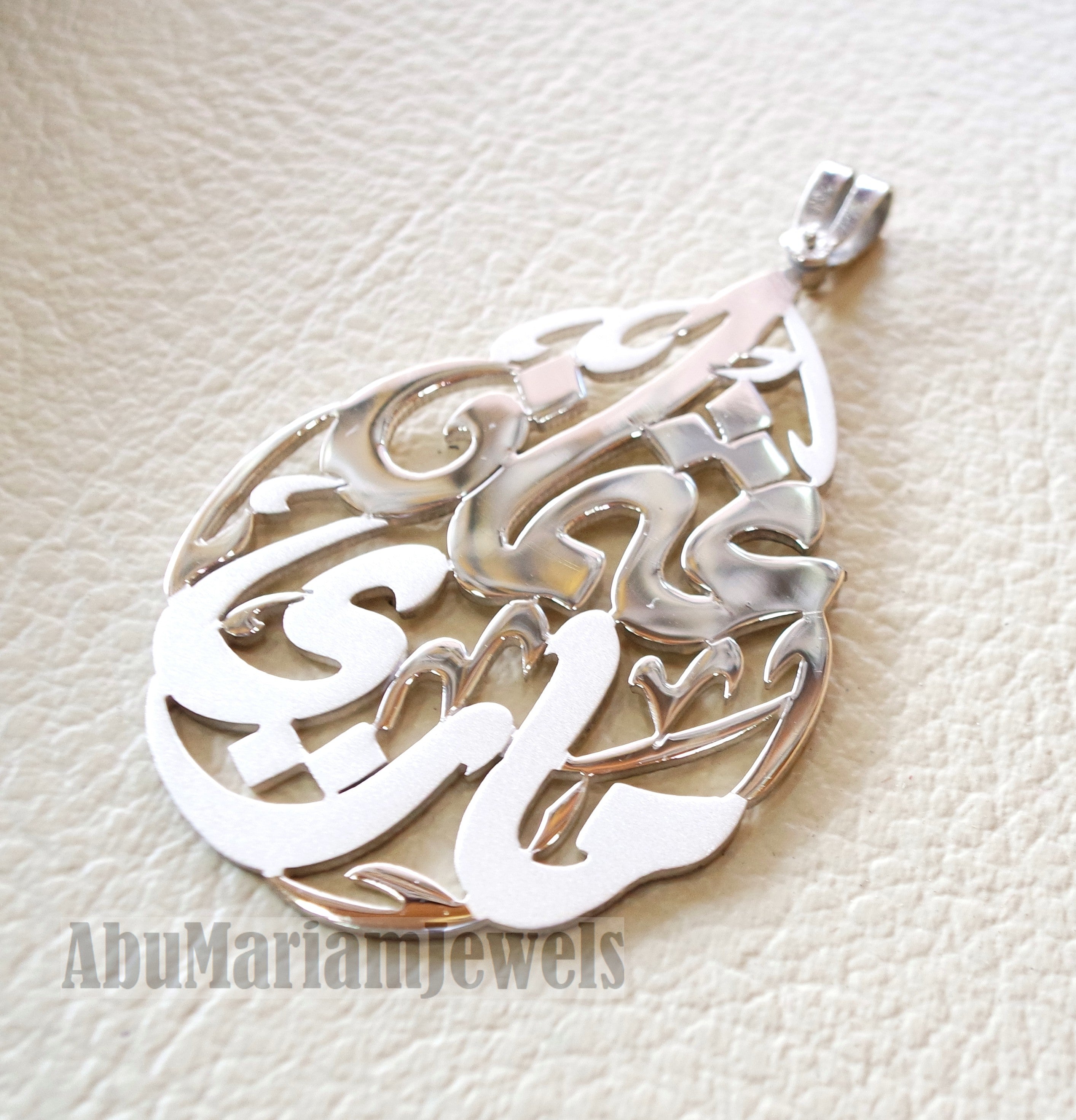Personalized pendant any two names arabic customized name sterling silver 925 high quality polishing big size pear shape تعليقه اسماء عربي
