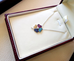 Colorful flower sterling silver necklace high quality multiple colors cubic zirconia micro setting .