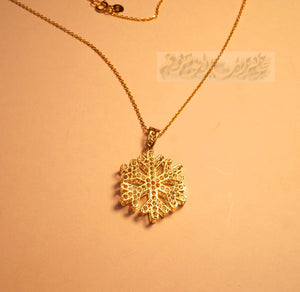 Honeycomb snowflake 3d 18K yellow gold necklace pendant and chain gift fine jewelry full insured shipping