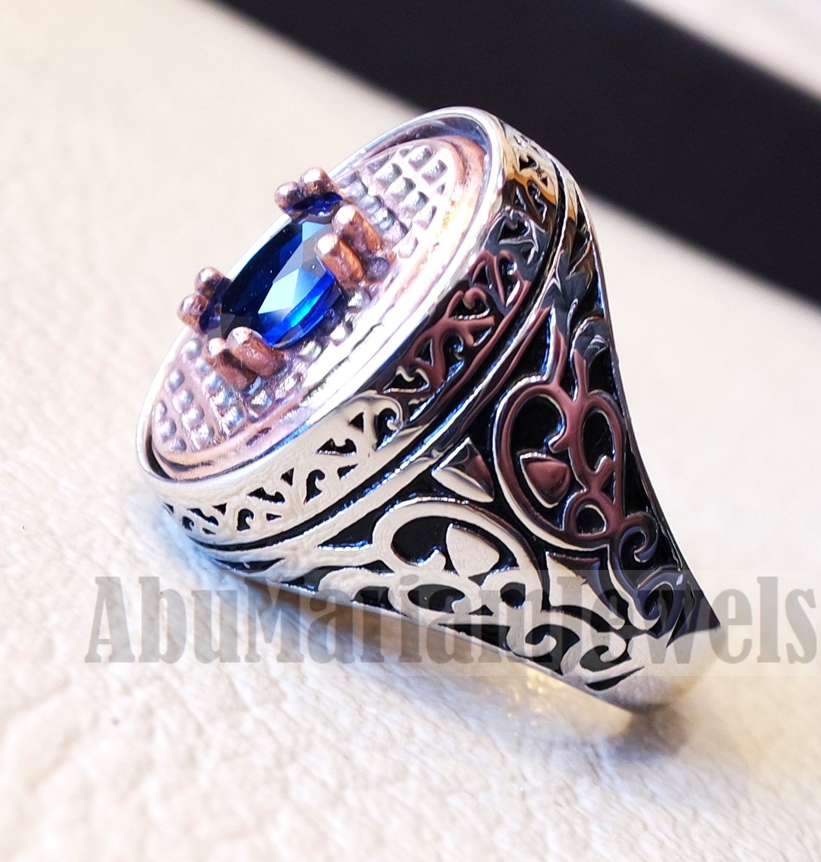 sapphire ring synthetic spinel stone identical to genuine gem men ring sterling silver 925 bronze frame gemstone any size jewelry