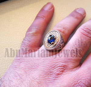 sapphire ring synthetic spinel stone identical to genuine gem men ring sterling silver 925 bronze frame gemstone any size jewelry