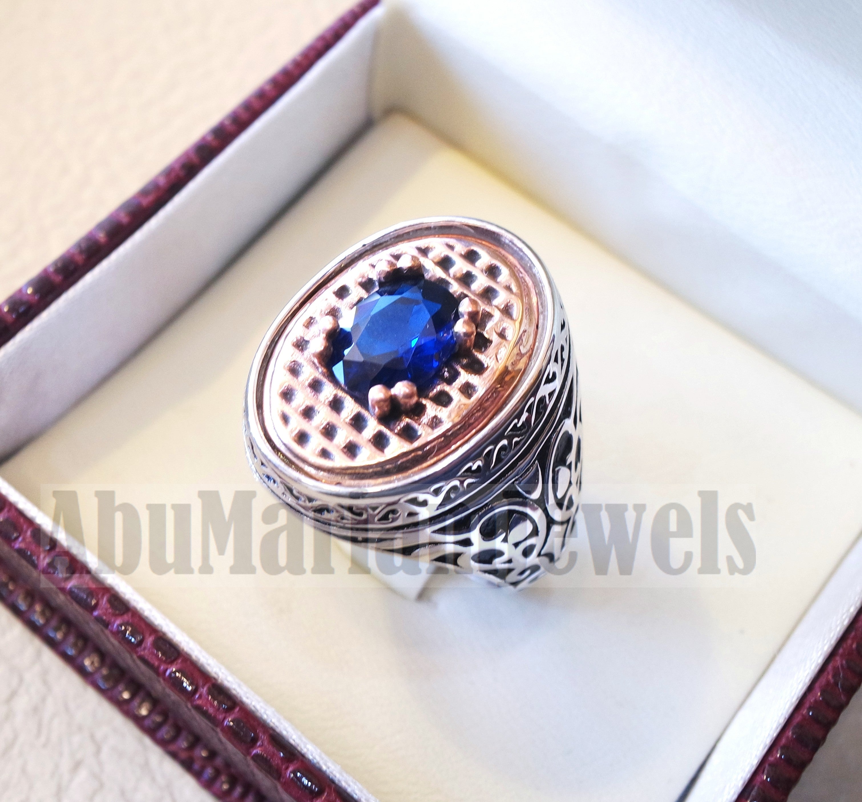 sapphire ring synthetic spinel stone identical to genuine gem men ring sterling silver 925 bronze frame gemstone any size jewelry