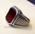 cushion rectangular octagon agate dark red aqeeq carnelian man ring sterling silver 925 natural stone gem all sizes jewelry fast shipping