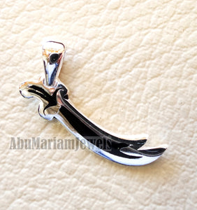 sword pendant small size sterling silver 925 and black enamel handmade Zo Alfaqar Saif express fast shipping with gift jewelry box