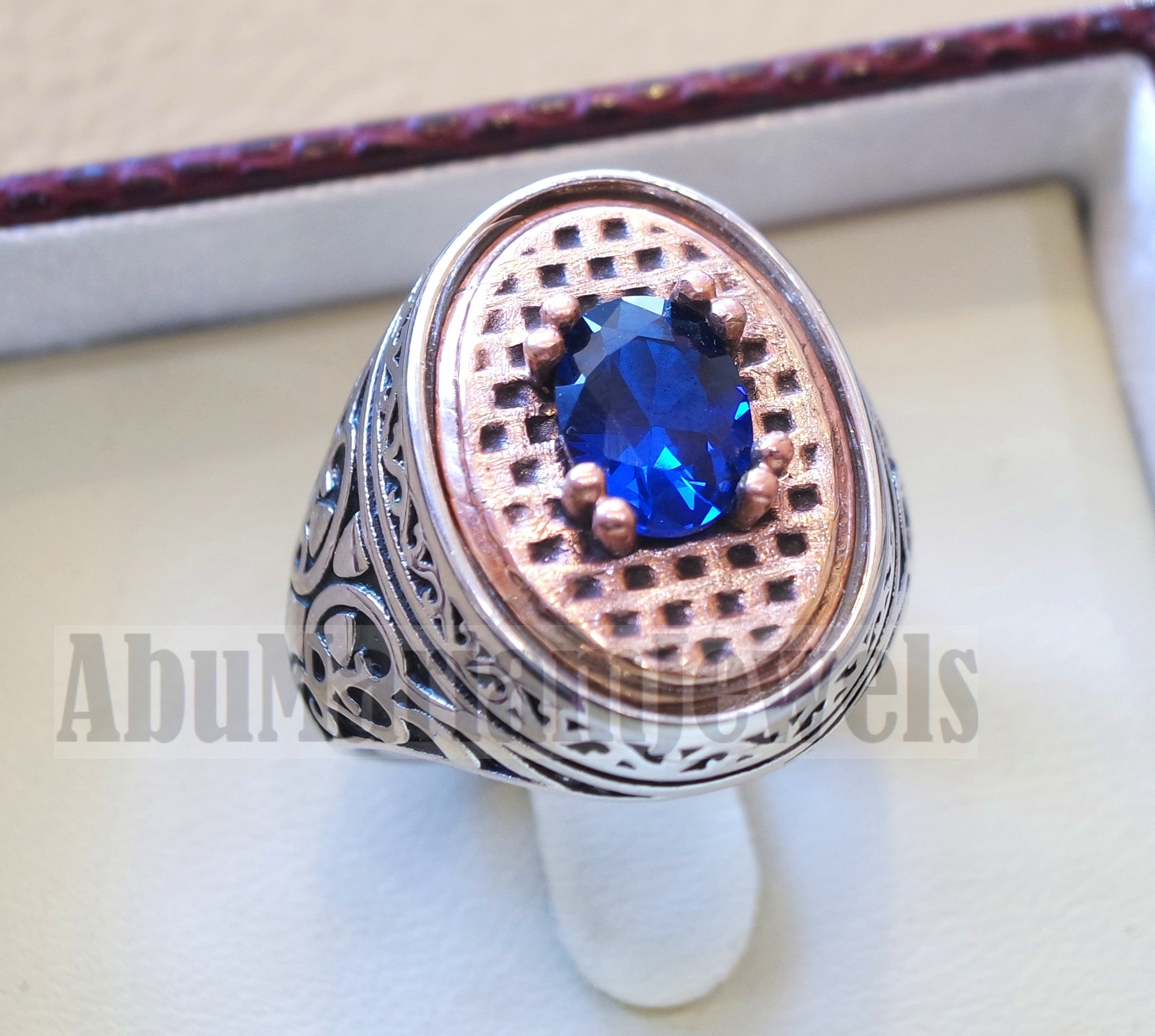 sapphire ring synthetic spinel stone identical to genuine gem men ring sterling silver 925 bronze frame gemstone any size jewelry