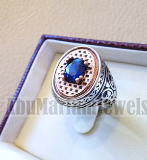 sapphire ring synthetic spinel stone identical to genuine gem men ring sterling silver 925 bronze frame gemstone any size jewelry