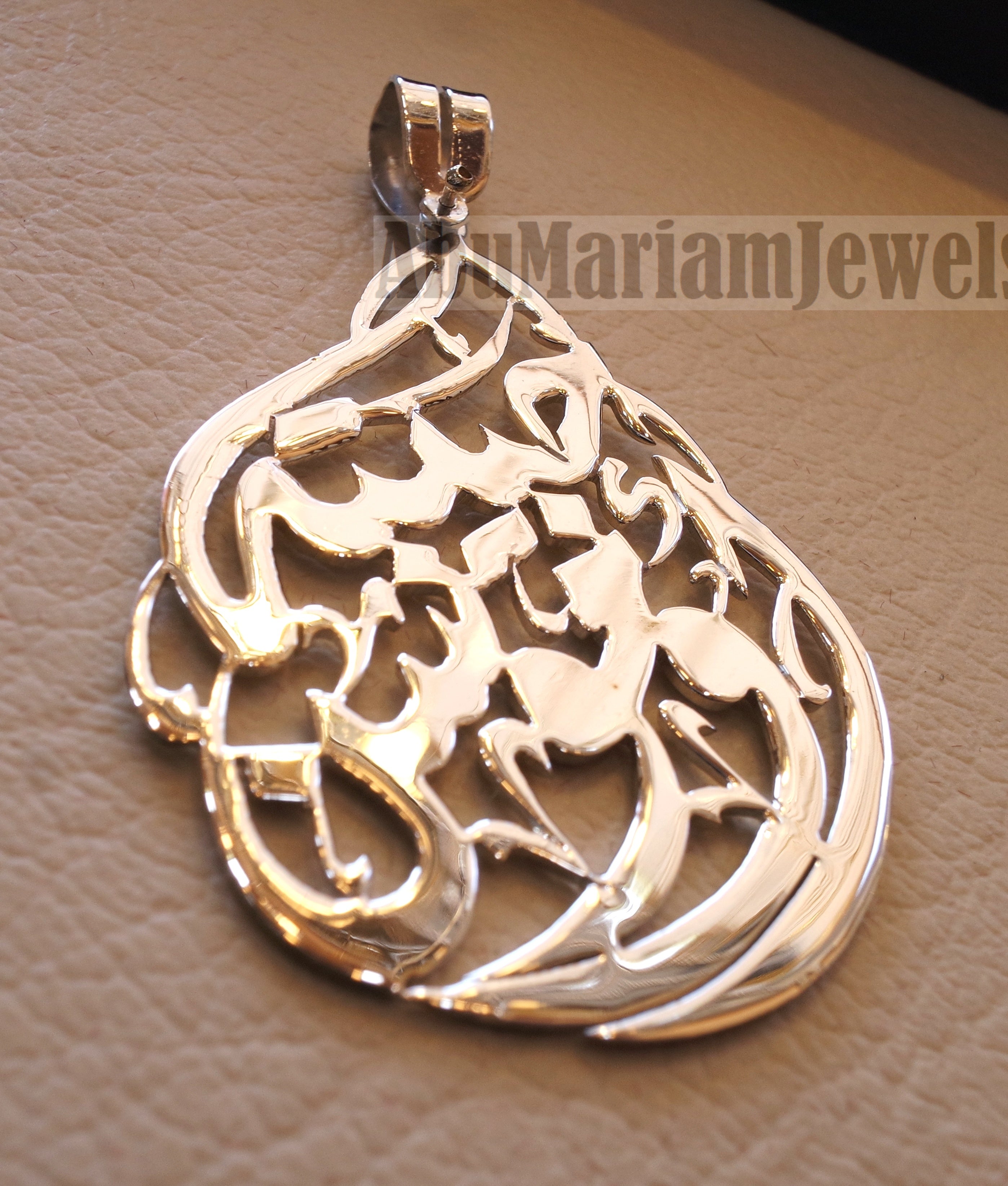 arabic calligraphy customized name sterling silver 925 high quality polishing pendant any two names big size any shape  اسماء عربي
