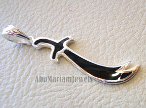 sword pendant big size sterling silver 925 and black enamel handmade Zo Alfaqar Saif express fast shipping with gift jewelry box