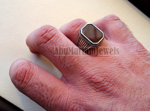 cushion rectangular octagon agate dark red aqeeq carnelian man ring sterling silver 925 natural stone gem all sizes jewelry fast shipping